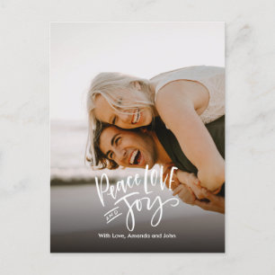 Peace love Joy   Full photo Modern Hand Lettered Holiday Postcard