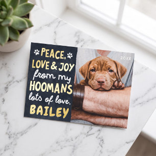 Peace, Love & Joy Funny Modern Pet Custom Photo Foil Holiday Card