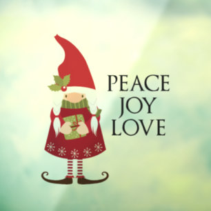 Peace Love Joy Girl Gnome Holiday   Window Cling