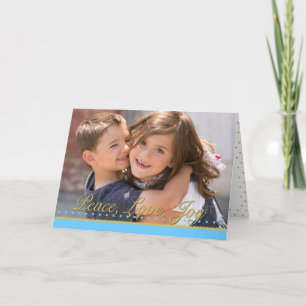 Peace Love Joy Gold Dots Holiday Photo Card