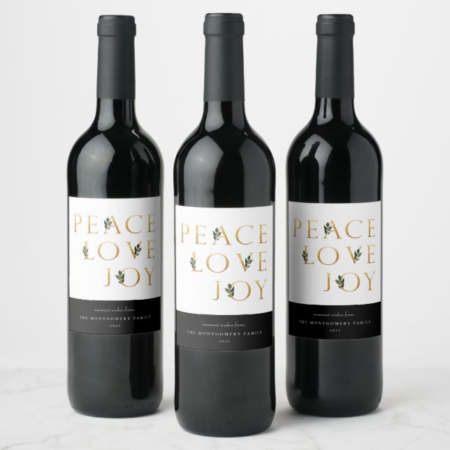 Peace Love Joy Golden Botanical Wine Label (Bottles)