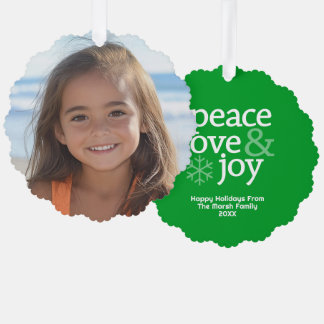 Peace Love Joy Green - Christmas Photo Tree Decoration Card