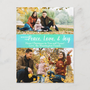 Peace Love Joy Green Iridescent Holiday Photo Postcard