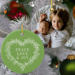 Peace, love joy green mistletoe Christmas green Ceramic Tree Decoration
