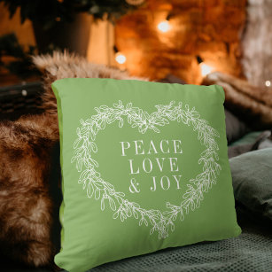 Peace, love joy green mistletoe Christmas green Cushion