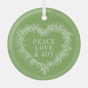 Peace, love joy green mistletoe Christmas green Glass Tree Decoration