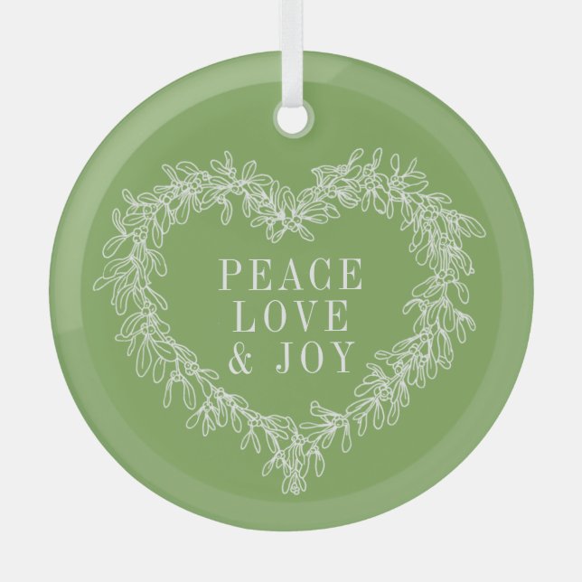 Peace, love joy green mistletoe Christmas green Glass Tree Decoration (Front)