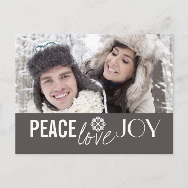 Peace Love Joy Grey Snowflake Holiday Postcards (Front)