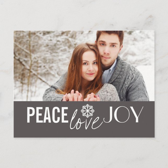 Peace Love Joy Grey Snowflake Holiday Postcards (Front)