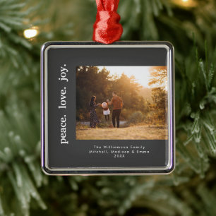Peace Love Joy Holiday Christmas Family Photo Metal Tree Decoration
