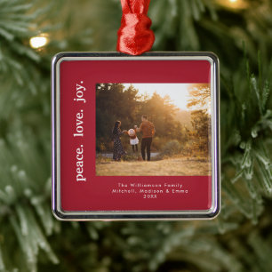 Peace Love Joy Holiday Christmas Family Photo Metal Tree Decoration