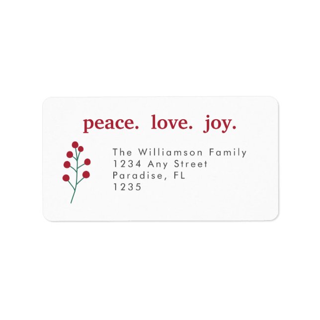 Peace Love Joy Holiday Christmas Holly Berries Label (Front)