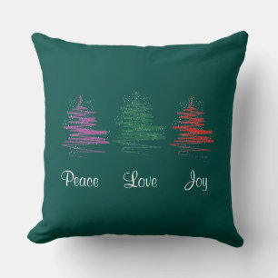 Peace, Love, Joy,Holiday Modern Green Cushion