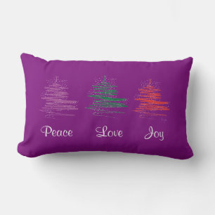 Peace, Love, Joy, Holiday Modern Purple Lumbar Cushion
