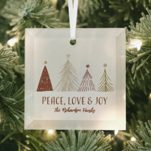 Peace Love & Joy Holidays Christmas Holiday Trees Glass Tree Decoration
