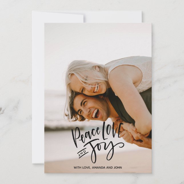 Peace Love Joy  Holidays Vertical Photo | Black Holiday Card (Front)