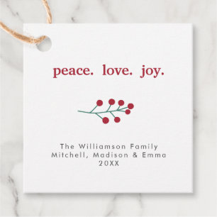 Peace Love Joy Holly Berries Holiday Christmas Favour Tags