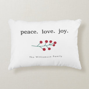 Peace Love Joy Holly Berries Holiday Christmas Red Decorative Cushion