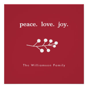 Peace Love Joy Holly Berries Holiday Christmas Red Poster