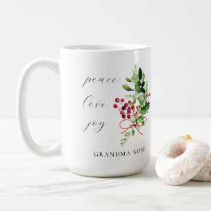 Peace Love Joy Holly Berry Holiday Coffee Mug