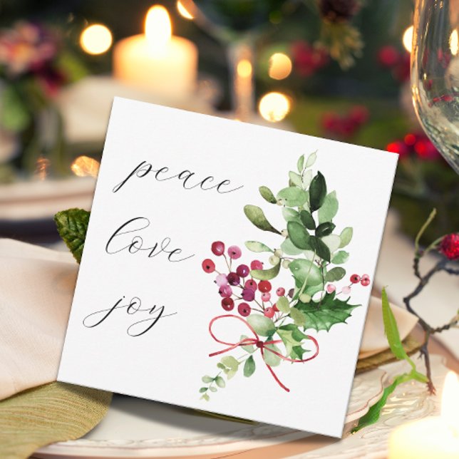 Peace Love Joy Holly Berry Red  Holiday Card (Creator Uploaded)