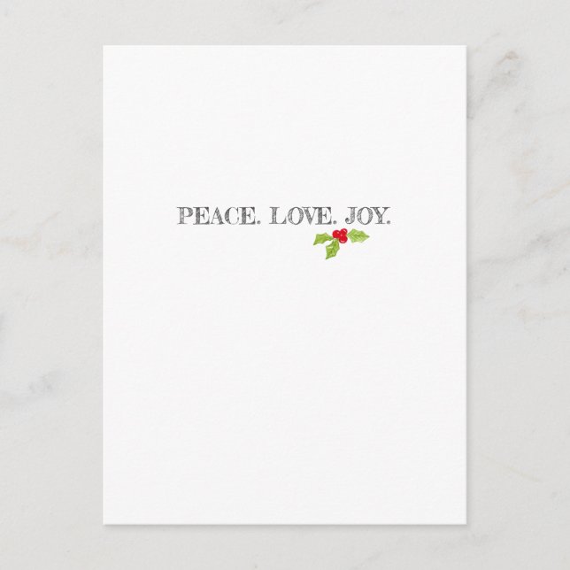 Peace Love Joy Holly Merry Christmas Holiday Postcard (Front)