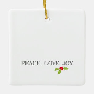Peace Love Joy Holly Merry Christmas Modern Photo Ceramic Ornament