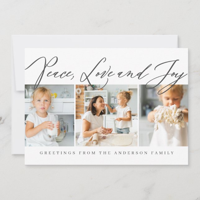 Peace Love & Joy Merry Christmas Modern Chic Photo Holiday Card (Front)