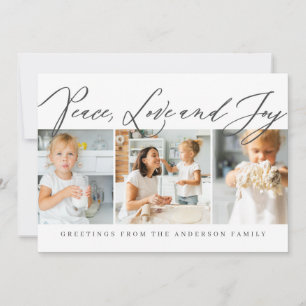 Peace Love & Joy Merry Christmas Modern Chic Photo Holiday Card