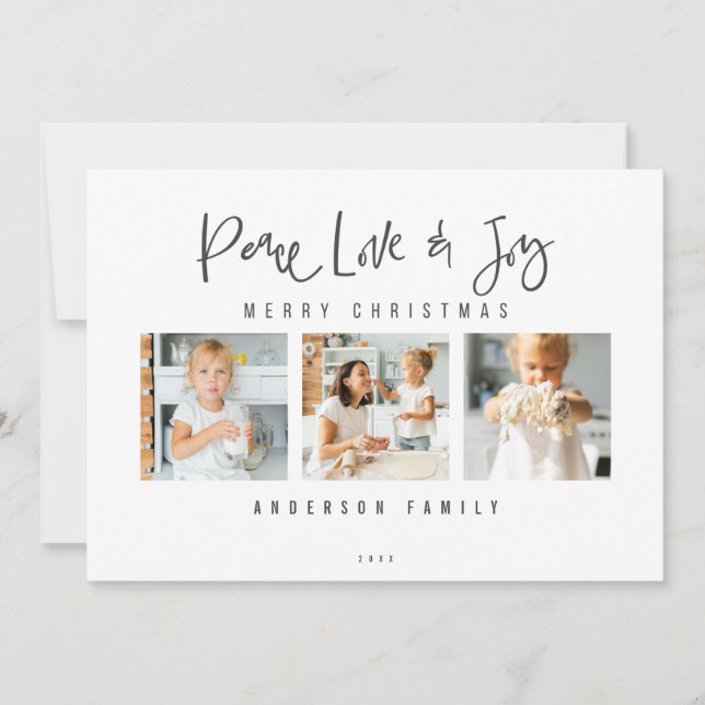 Peace Love & Joy Merry Christmas Photo Holiday Card (Front)