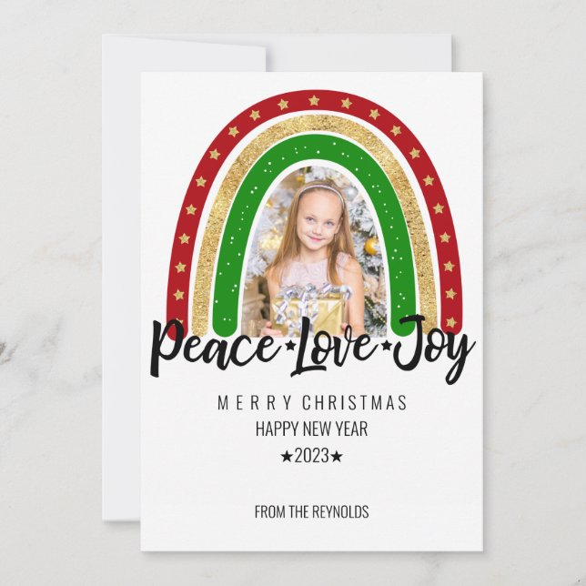 Peace Love Joy Merry Christmas Rainbow Photo (Front)
