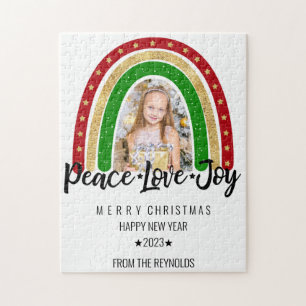 Peace Love Joy Merry Christmas Rainbow Photo Jigsaw Puzzle