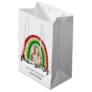 Peace Love Joy Merry Christmas Rainbow Photo Medium Gift Bag