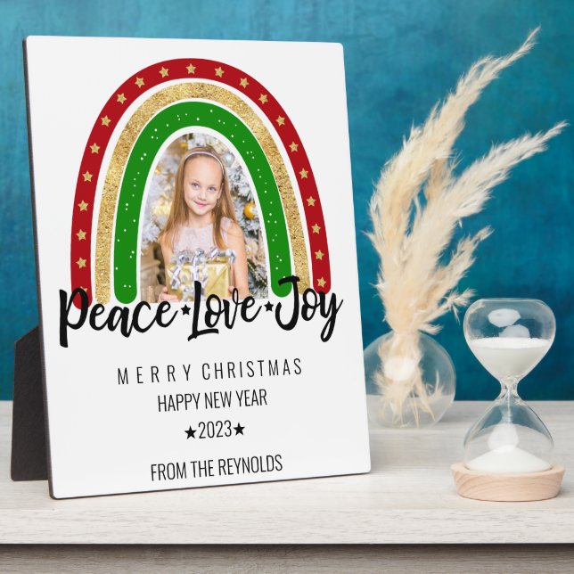  Peace Love Joy Merry Christmas Rainbow Photo Plaque (Side)