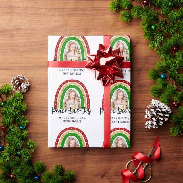Peace Love Joy Merry Christmas Rainbow Photo Wrapping Paper (Holiday Gift)