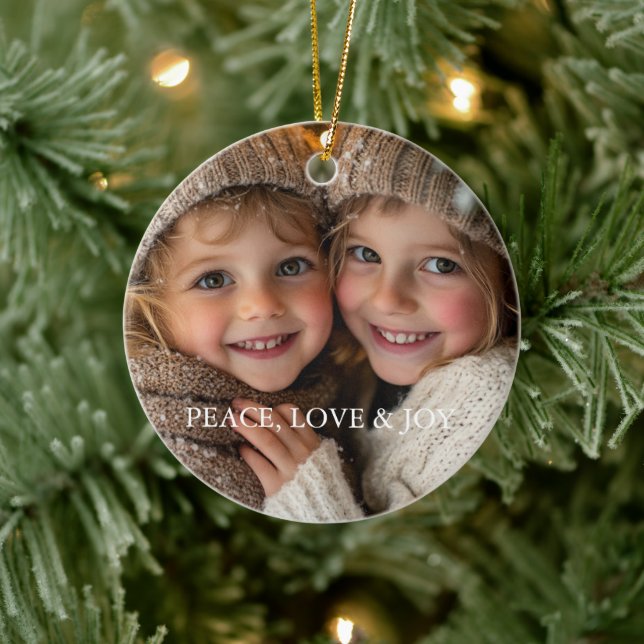 Peace Love Joy Minimal Classic Christmas Photo    Ceramic Tree Decoration (Tree)