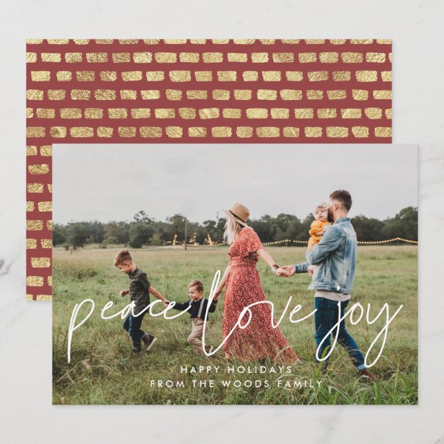 Peace Love Joy Minimalist Inspirational Photo Holiday Card (Front/Back)