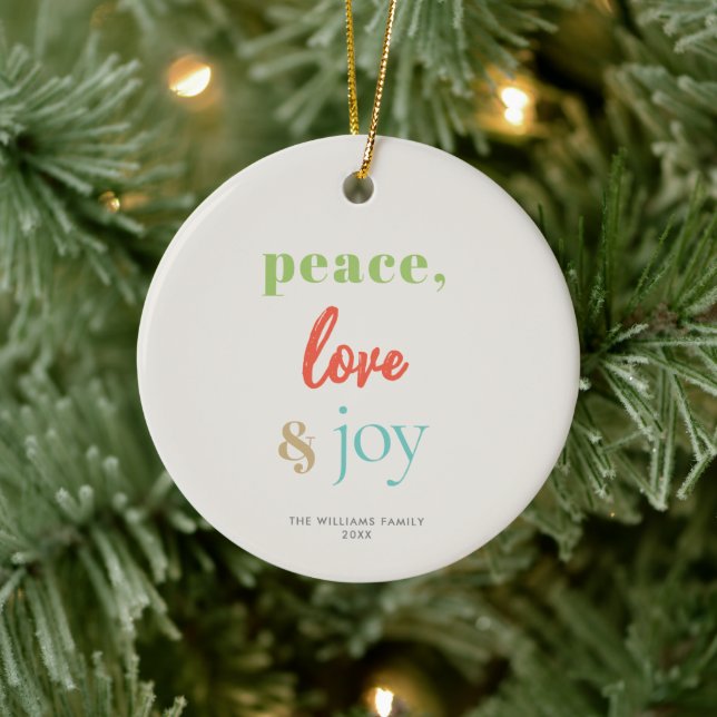 Peace Love Joy Modern Colourful Holiday Ceramic Tree Decoration (Tree)