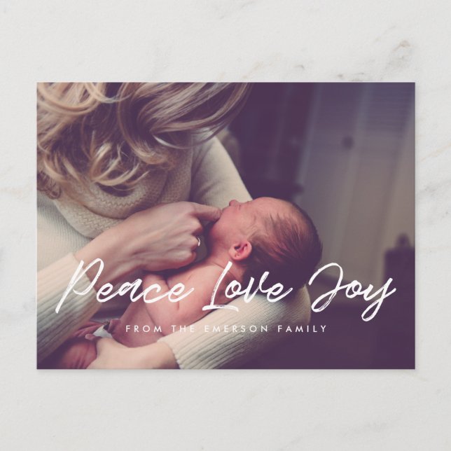 Peace Love Joy modern holiday photo Postcard (Front)