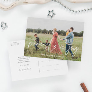 Peace Love Joy Modern minimalist Holiday photo Postcard