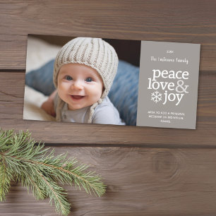 Peace Love Joy - Modern Photo - Taupe Holiday Card