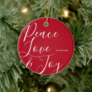 Peace Love Joy Personalised Christmas Ceramic Tree Decoration