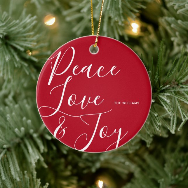 Peace Love Joy Personalised Christmas Ceramic Tree Decoration (Tree)