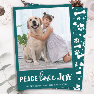 PEACE LOVE JOY Personalised Dog Pet Photo Holiday Card