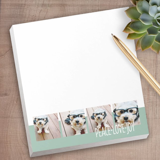 Peace Love Joy Photo Collage Holiday Greeting Notepad (Personalized notepad - great for a gift or your home office)