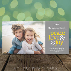 Peace Love Joy - Photo - grey yellow Holiday Card
