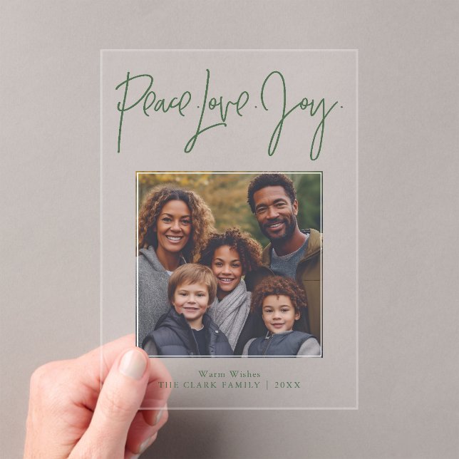 "Peace Love Joy" Photo Holiday Acrylic Invitations (Insitu (Handheld))