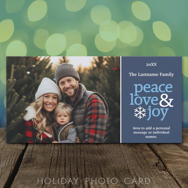 Peace Love Joy - Photo - Navy Blue Holiday Card (Classic Holiday Photo Card)