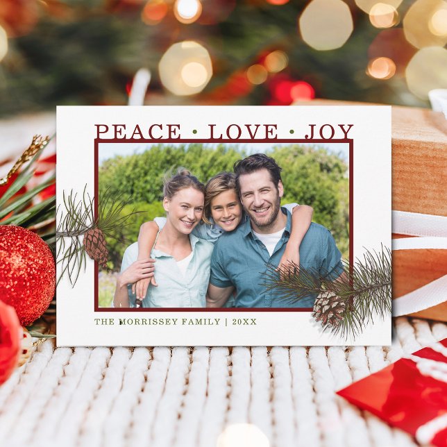 Peace Love Joy Pine Cone Photo Holiday Card (Peace Love Joy Pine Cone Photo Holiday Card)