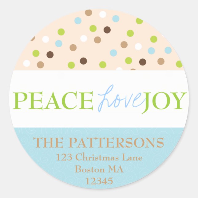 Peace Love Joy Polka Dots in Blue Classic Round Sticker (Front)